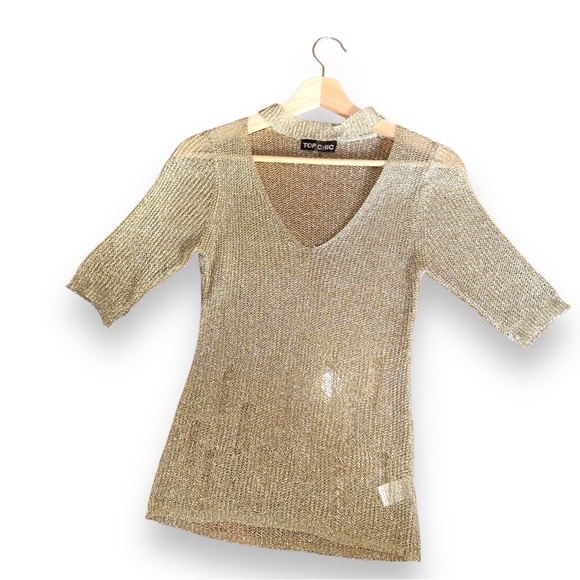 Gold Metallic Knit Top with 3/4 Sleeves - Shimmer & Shine Size Small - Picture 12 of 13